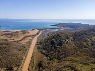 Fototapeta na wymiar Aerial view of Ropotamo river at Arkutino region, Bulgaria