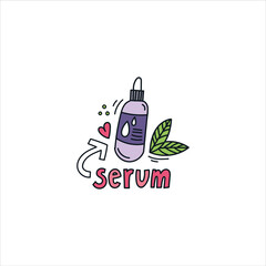 Serum hand drawn doodle lettering. Vector illustration. Beauty products and skin care concept.