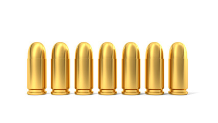 9mm bullets isolated on white background. 3d illustration.