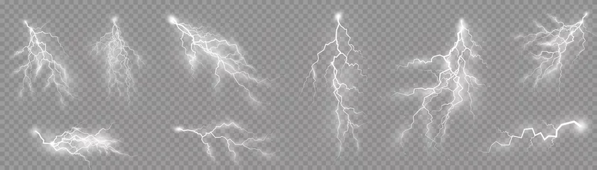 Deurstickers Set of zippers, thunderstorm and effect lightning. © ANATOLII