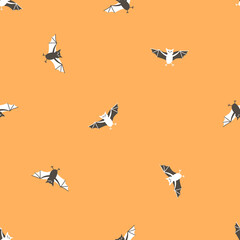 Orange seamless pattern of cute vampire bats. Vector childish hand drawn illustration for Halloween
