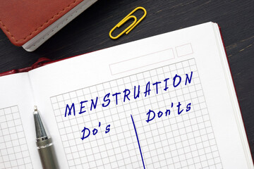  Financial concept about MENSTRUATION Do's and Don'ts with sign on the piece of paper.