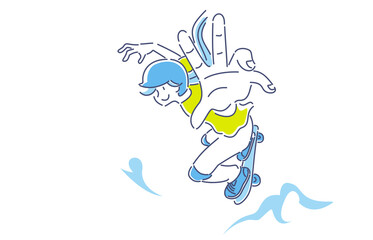 スケボーでトリックを決める人物　女性