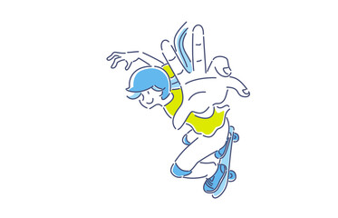 スケボーでトリックを決める人物　女性