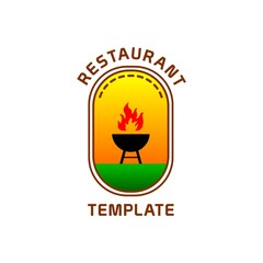 restaurant logo with fiery grill stove, simple and line style logo