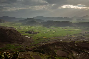 Fotobehang Chocoladebruin Beautiful sunrise in the morning in Ketab, Ibb government, Yemen. Yemen landscape view for tourism   © Mohammed Abdukhaliq