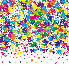 Falling letters of English language. Bright flying words of Latin alphabet. Foreign languages study concept. Flawless back to school banner on white background.