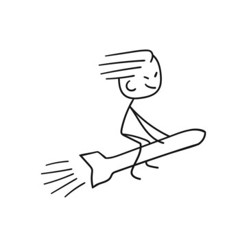 Stickman Sitting On Rocket Vector Illustration