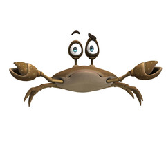 3D-illustration of a cute and funny cartoon crab. isolated rendering object