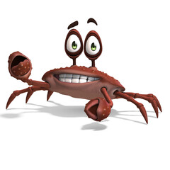 3D-illustration of a cute and funny cartoon crab. isolated rendering object