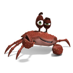 3D-illustration of a cute and funny cartoon crab. isolated rendering object