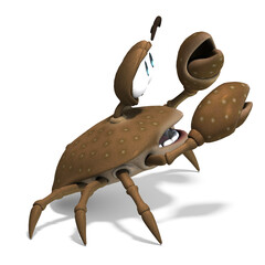 3D-illustration of a cute and funny cartoon crab. isolated rendering object