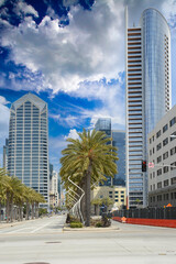 The Pacific Gate by Bosa (R) and One America Plaza (L) skyscrapers in downtown San Diego, California