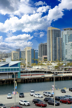 The Broadway Pier Ferry Terminal building and Pacific gate area in San Diego, California
