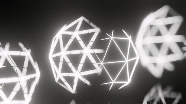 rotating neon glowing spheres. Abstract animation 3d render.