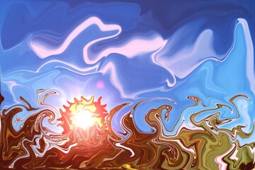 sunrise sky illustration background shines bright forest new day concept