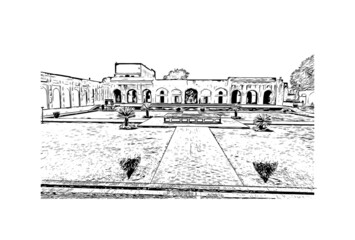 Building view with landmark of Lahore is the 
city in Pakistan. Hand drawn sketch illustration in vector.