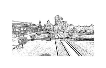 Fototapeta premium Building view with landmark of Lahore is the city in Pakistan. Hand drawn sketch illustration in vector.