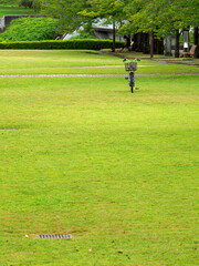 Tokyo,Japan - August 7, 2021: A bicycle in Narahara park in Tama, Tokyo
