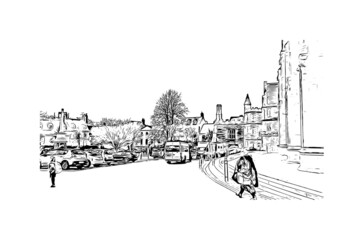 Fototapeta premium Building view with landmark of Gloucester is a coastal city in Massachusetts.. Hand drawn sketch illustration in vector.