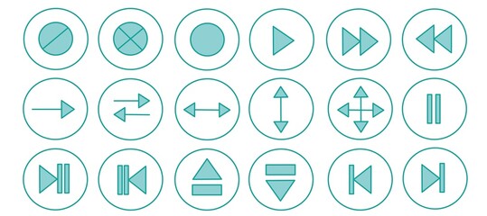 A set of multimedia audio-video playback buttons isolated on a white background