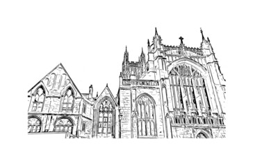 Fototapeta premium Building view with landmark of Gloucester is a coastal city in Massachusetts.. Hand drawn sketch illustration in vector.