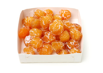 Dried apricot plum fruits(Preserved fruits or dried honey Chinese plum) on white background