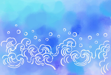 水彩を背景に描いた波の伝統模様

