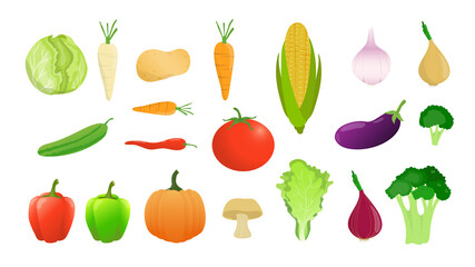 Set of vegetables cartoon flat style. 