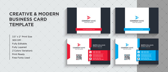  Professional Corporate Business Card. This Name Card Comes In Two Different Color Versions (Red & Blue) - Corporate Identity Template.