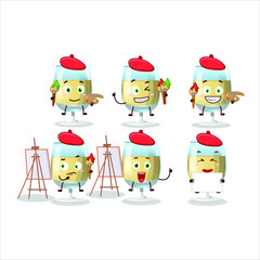 Artistic Artist of white wine cartoon character painting with a brush. Vector illustration