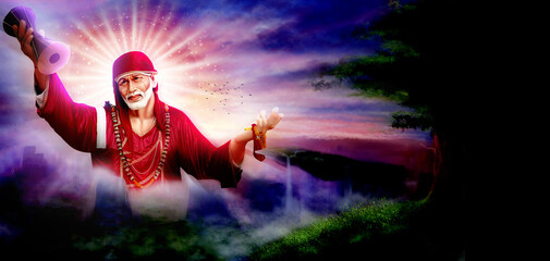 Sai Baba of Shirdi wallpaper Hindu God Paiting for mandir temple Om Sai Ram