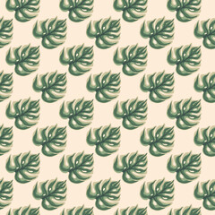 Little monstera foliage print seamless pattern in hand drawn style. Light pastel background. Nature print.