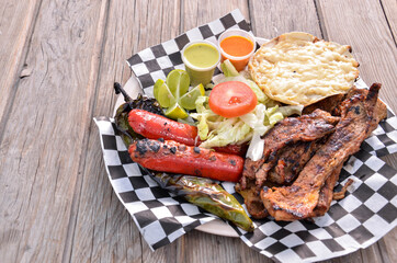 Cortillita mexican food wooden background horizontal