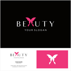 creative simple logo design face butterfly