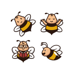 Set of cute fun bee logo