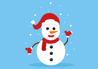 Merry Christmas, Cute Cartoon Santa Claus Background vector illustration and Friends With Snow Man, Some Gifts. For Landing Page In Flat Style Design