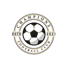 Obraz premium Vintage Soccer or Football logo, emblem, badge. Gold and black colors. Premium and luxury logo