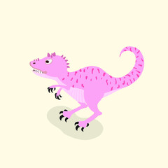 pink cute dinosaur on yellow pastel color background, symbol concept on vector illustration image.