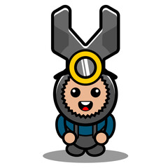 vector cartoon character mascot costume mechanical tool wrench cute doodle miner