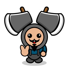 vector cartoon character mascot costume two axes cute doodle bearded with peace hands
