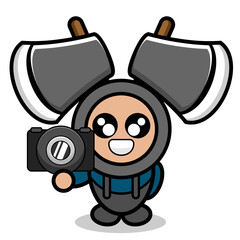 vector cartoon character mascot costume two axes cute doodle holding camera