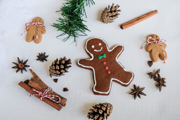 Homemade festive beverage and pastries. Hot Chocolate Cinnamon Drink and Gingerbread Cookies.