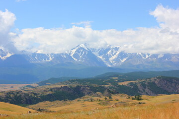 snowy peaks of the North Chuisky ridge in Gorny Altai