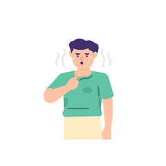 illustration of a man shaking the collar of his shirt to cool off. hot people. sweating. flat cartoon style. vector design