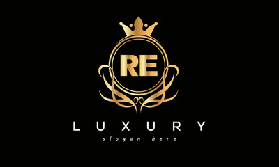 RE royal premium luxury logo with crown	