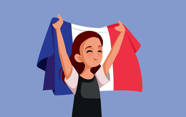 French Woman Holding National Flag Vector Cartoon
