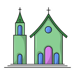 Church Colored vector illustration with simple hand drawn sketching style 