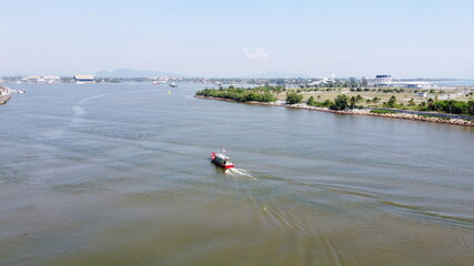 a fishing boat that has returned from the top view