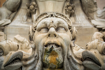 Fototapeta na wymiar A statue of the Fontana del Pantheon in the Piazza della Rotonda, Rome, Italy